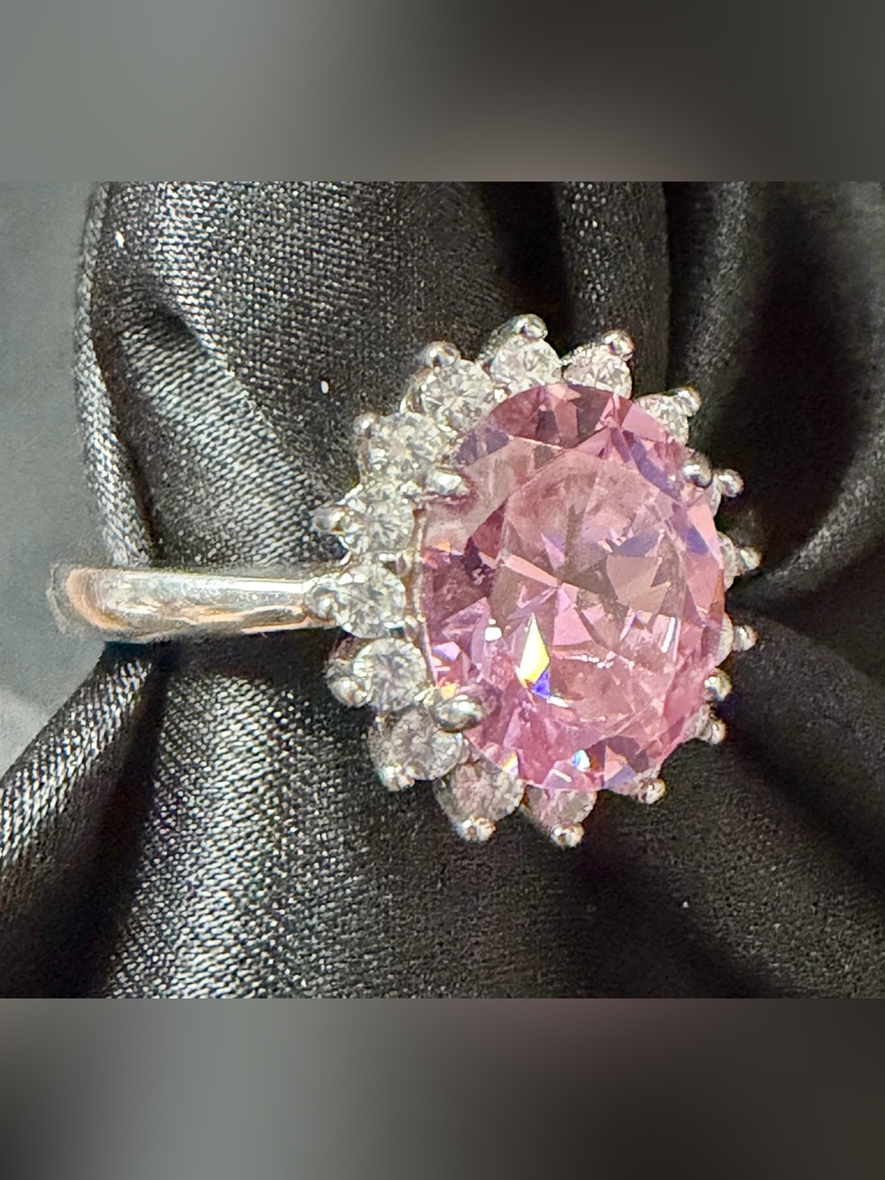 Cocktail ring, Barbie bling style- size 8, 925 sterling silver
